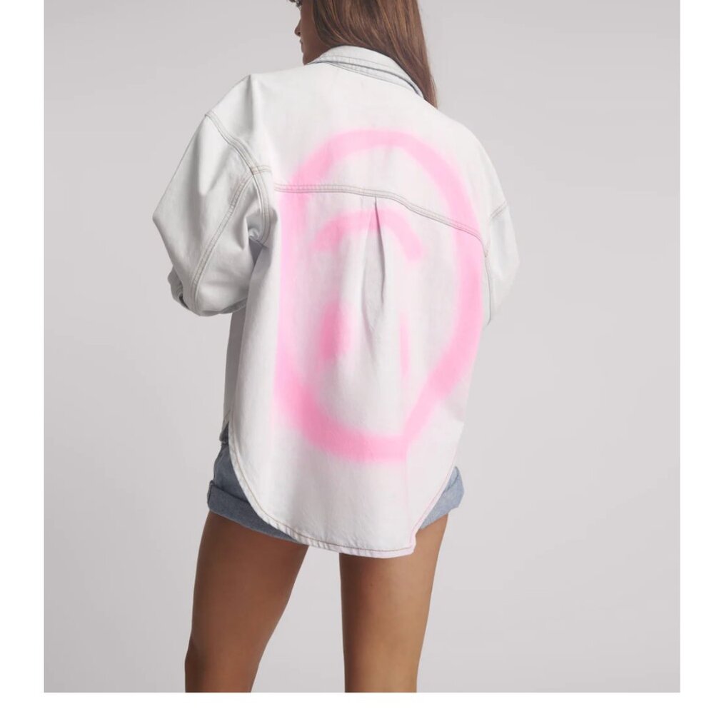 One Teaspoon Hand-Sprayed Smiley Daria Denim Shacket - Bel Air Blue Button Down